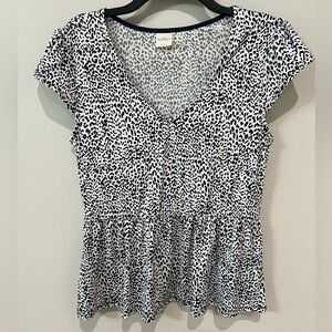 Kaileigh Navy and White Animal Print Peplum Top